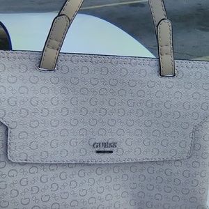 White and tan Guess tote bag